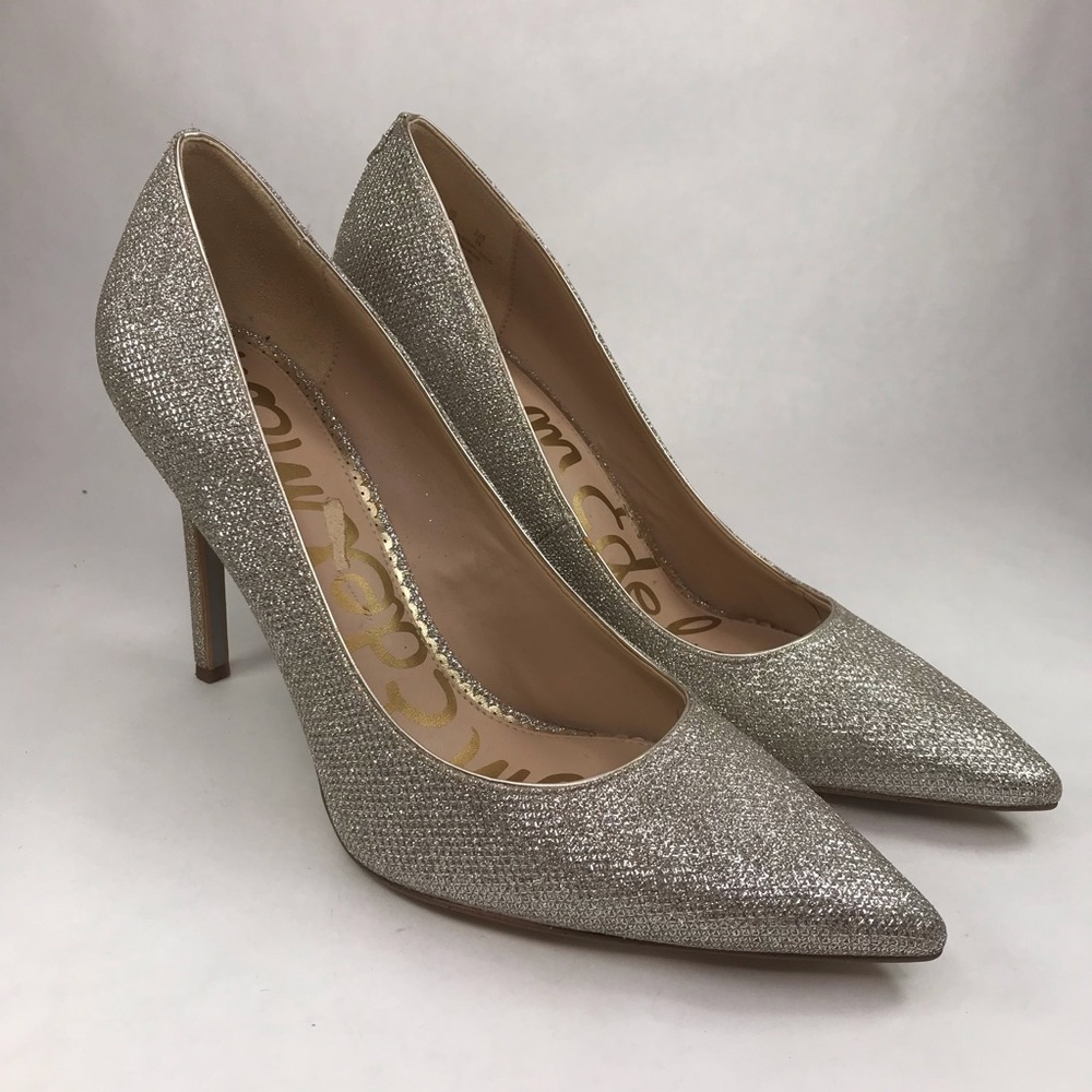 Sam Edelman Women's 9 Hazel Glitter Metallic Silver Heels Shoes